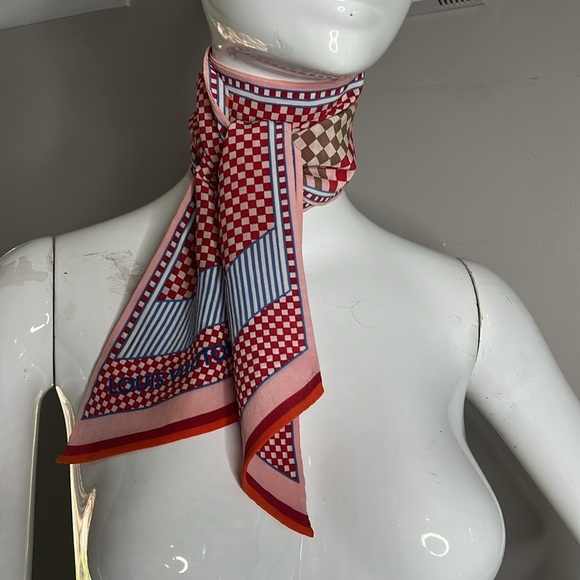 Louis Vuitton 48” 100% Silk Damier Multicolor Scarf Headband Bag Twilly - Picture 3 of 9